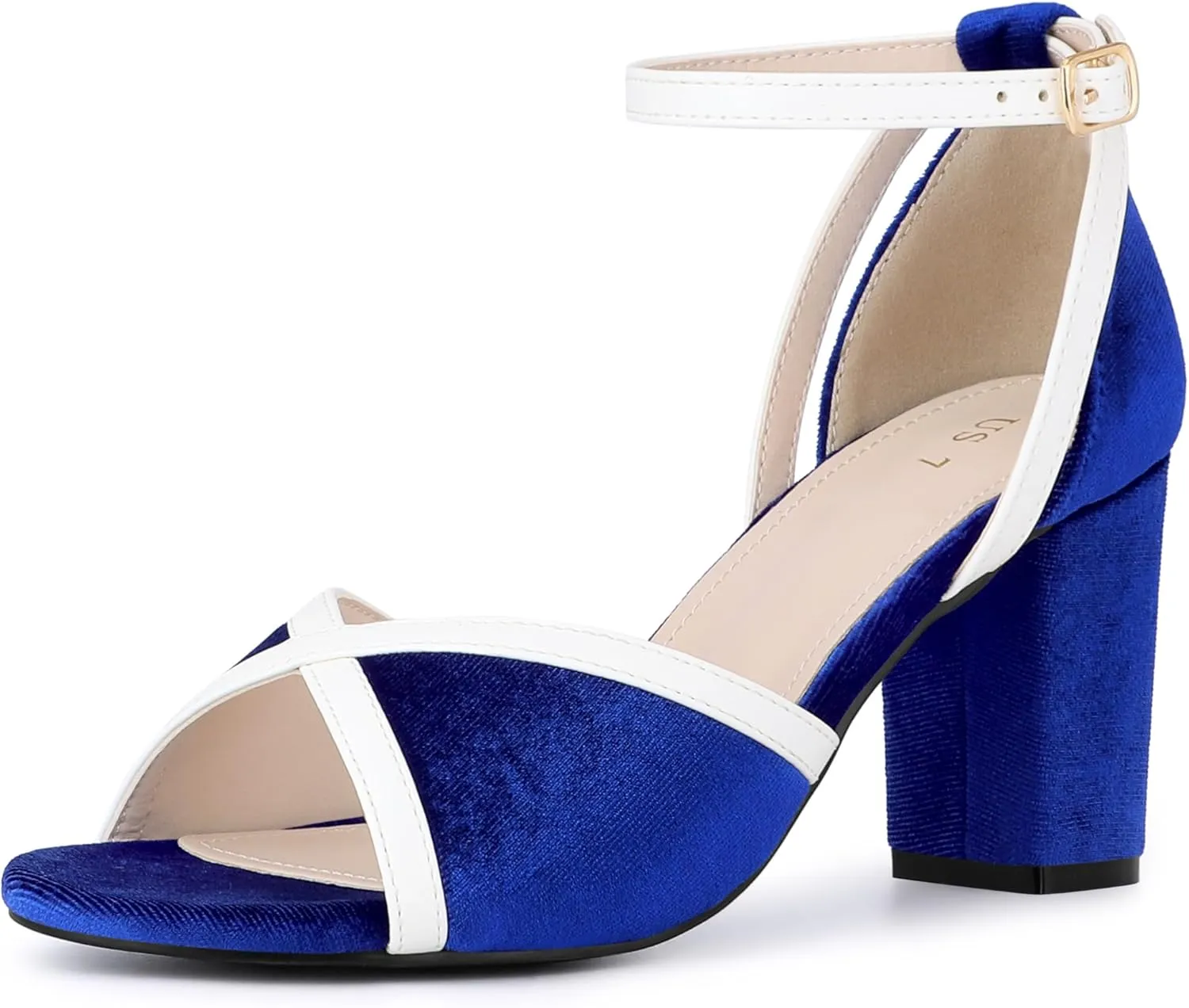 Perphy Open Toe Ankle Strap Chunky Heel Velvet Sandals for Women
