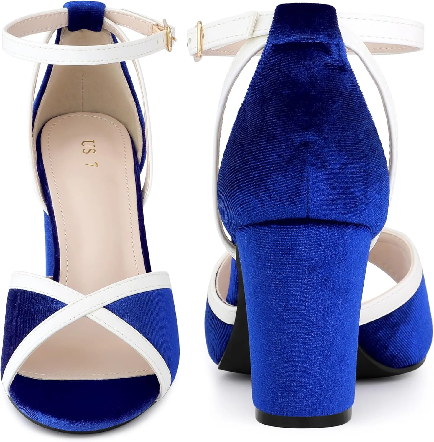 Perphy Open Toe Ankle Strap Chunky Heel Velvet Sandals for Women