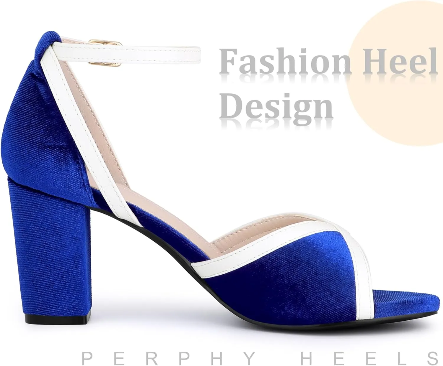 Perphy Open Toe Ankle Strap Chunky Heel Velvet Sandals for Women