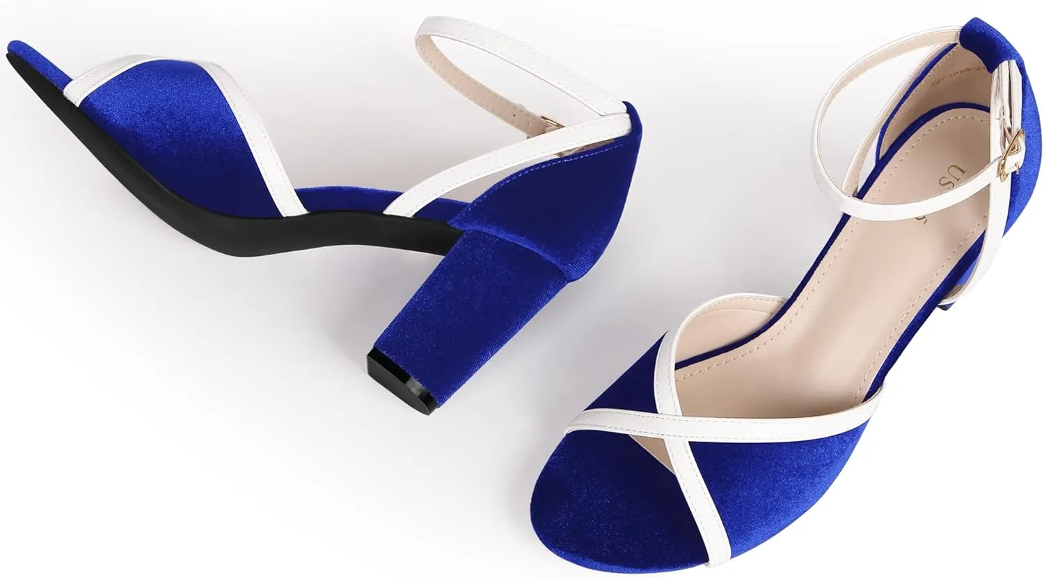 Perphy Open Toe Ankle Strap Chunky Heel Velvet Sandals for Women