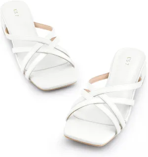 Perphy Strappy Heels Slip on Slides Mules Square Open Toe Block Heels Sandals for Women