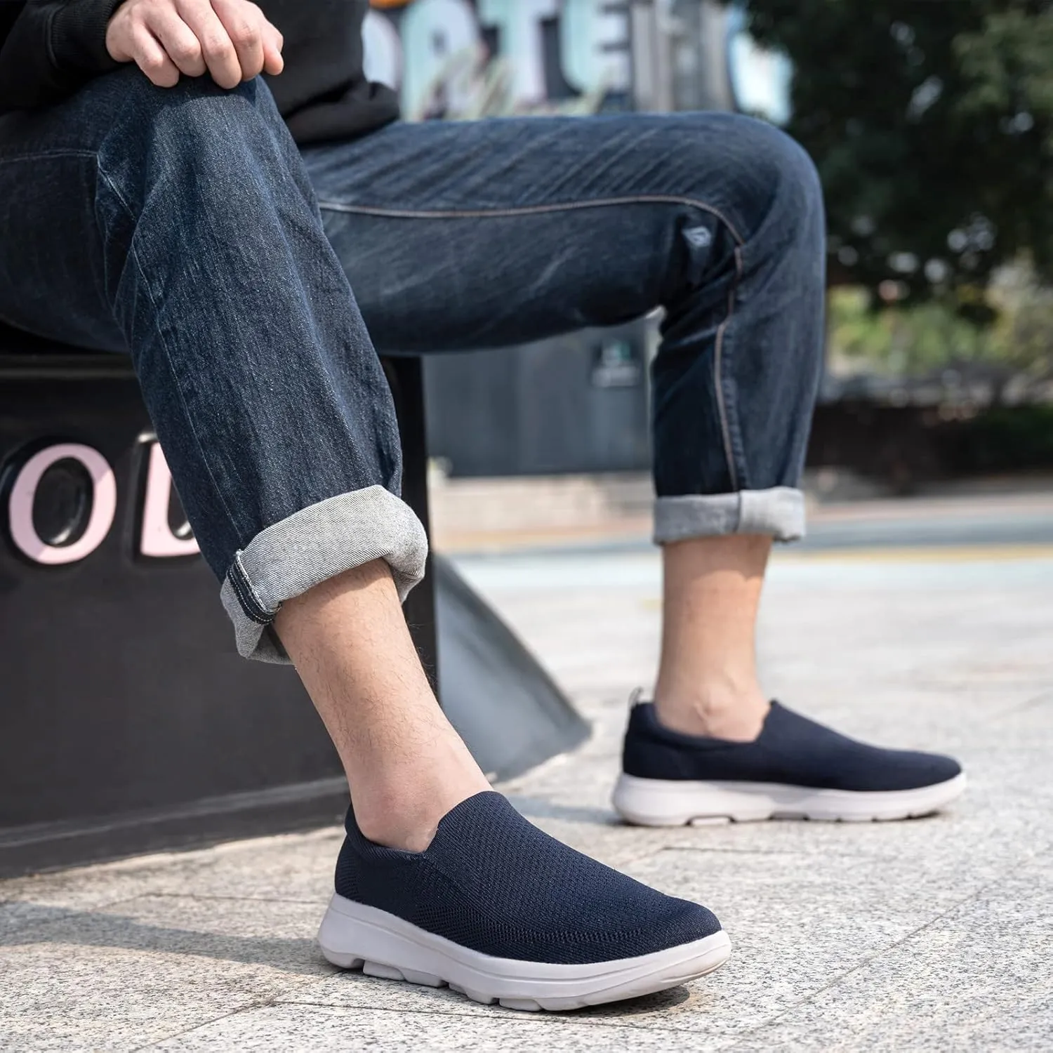 poemlady Men's Casual Slip on Walking Loafer Shoes -Mesh Tennis Work Sneakers