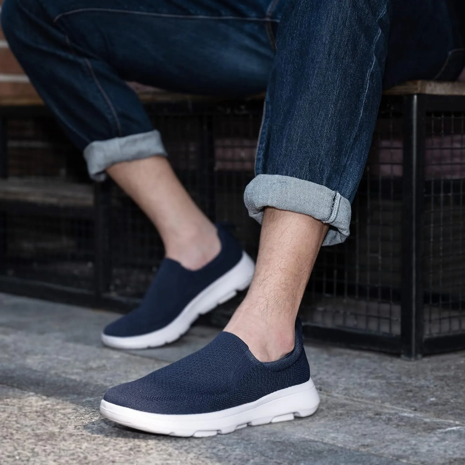 poemlady Men's Casual Slip on Walking Loafer Shoes -Mesh Tennis Work Sneakers