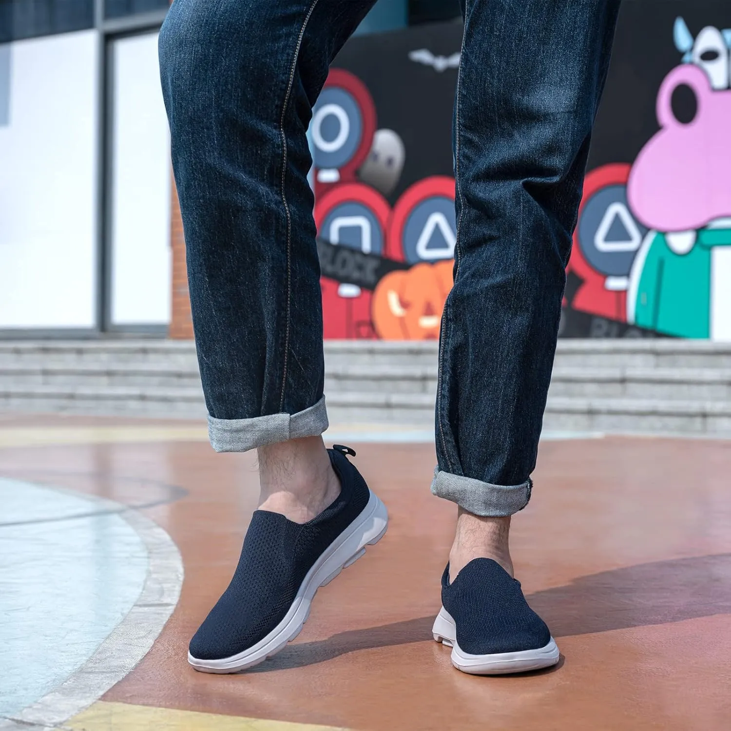 poemlady Men's Casual Slip on Walking Loafer Shoes -Mesh Tennis Work Sneakers