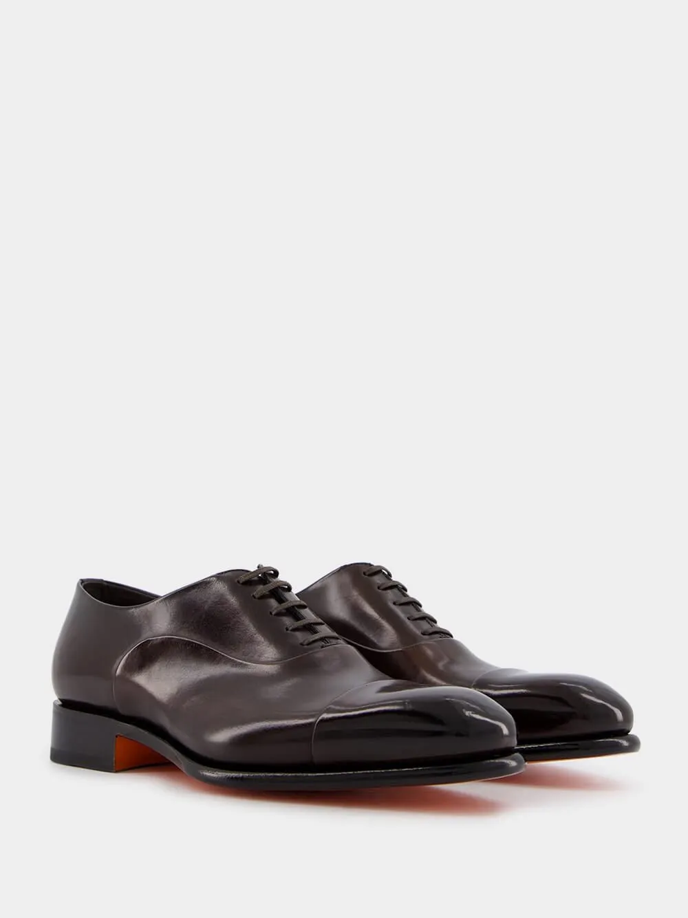 Polished Brown Leather Oxford Shoes