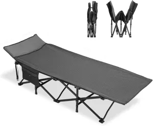 Portable Folding Beds max Loading 440lbs Breathable and Comfortable, Folding Camping Cot with Side Pockets, for Camping Tent Office Outdoor Travel