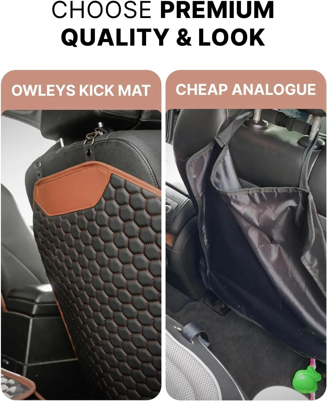 Premium Leather Car Seat Protector for Back Seat - Back Seat Cover for Kids - Car Kick Mat - Back of Seat Protector for Kids Feet Car Seat Back Protector - 1 Pc Hexy