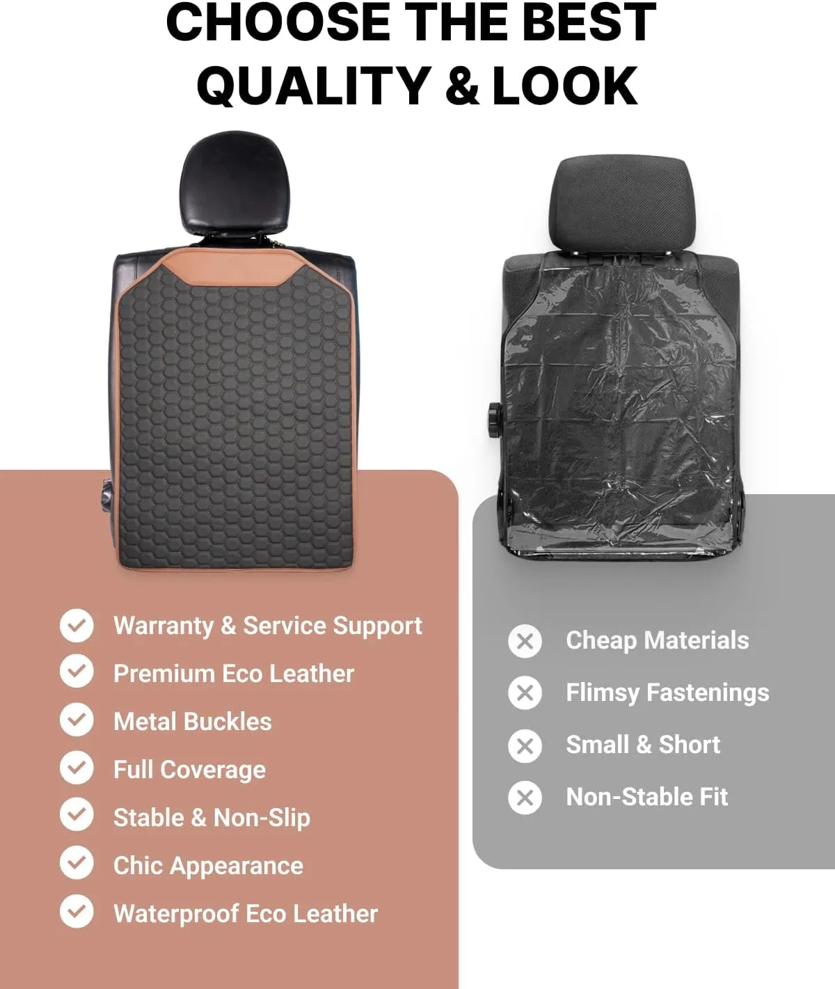 Premium Leather Car Seat Protector for Back Seat - Back Seat Cover for Kids - Car Kick Mat - Back of Seat Protector for Kids Feet Car Seat Back Protector - 1 Pc Hexy
