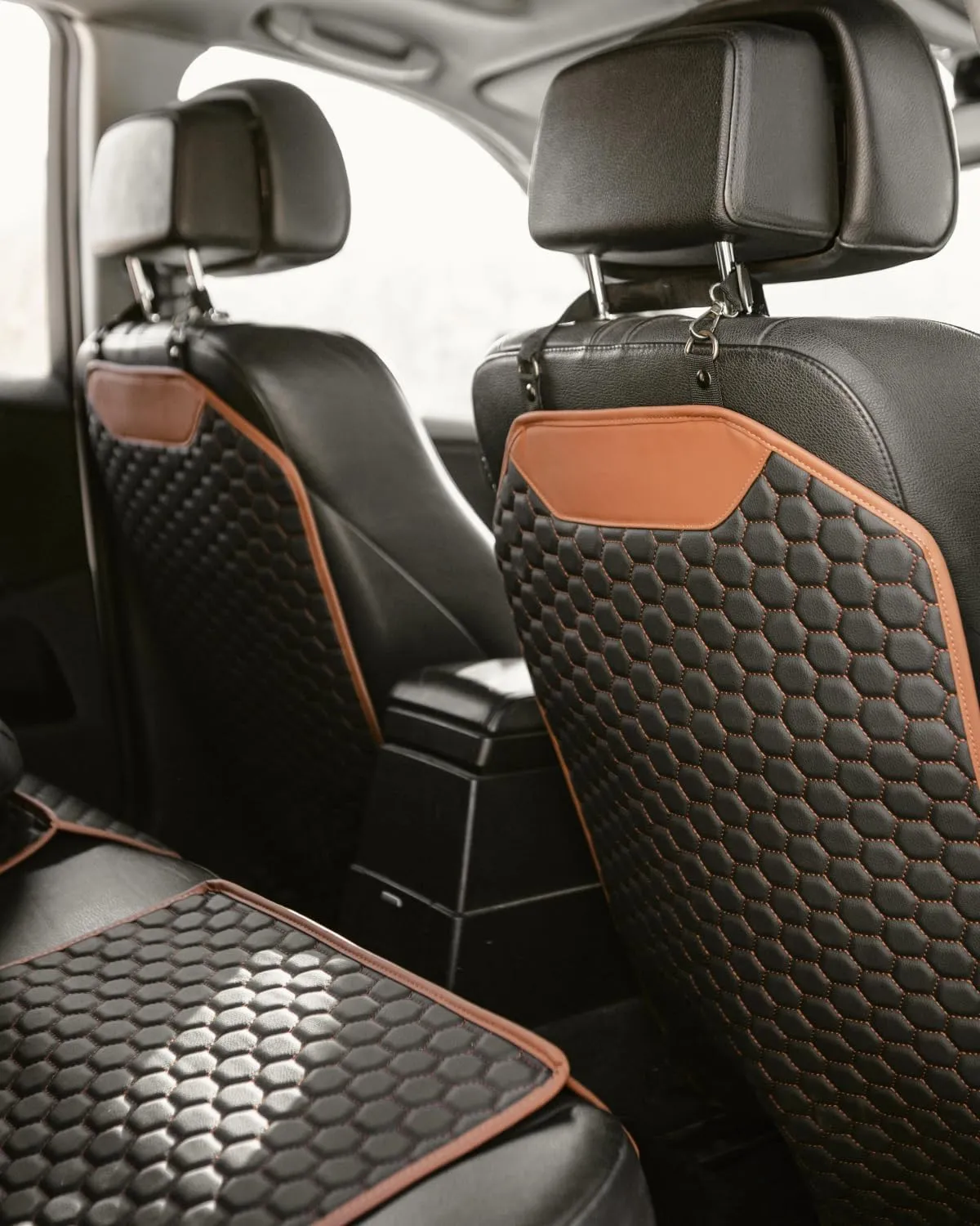 Premium Leather Car Seat Protector for Back Seat - Back Seat Cover for Kids - Car Kick Mat - Back of Seat Protector for Kids Feet Car Seat Back Protector - 1 Pc Hexy