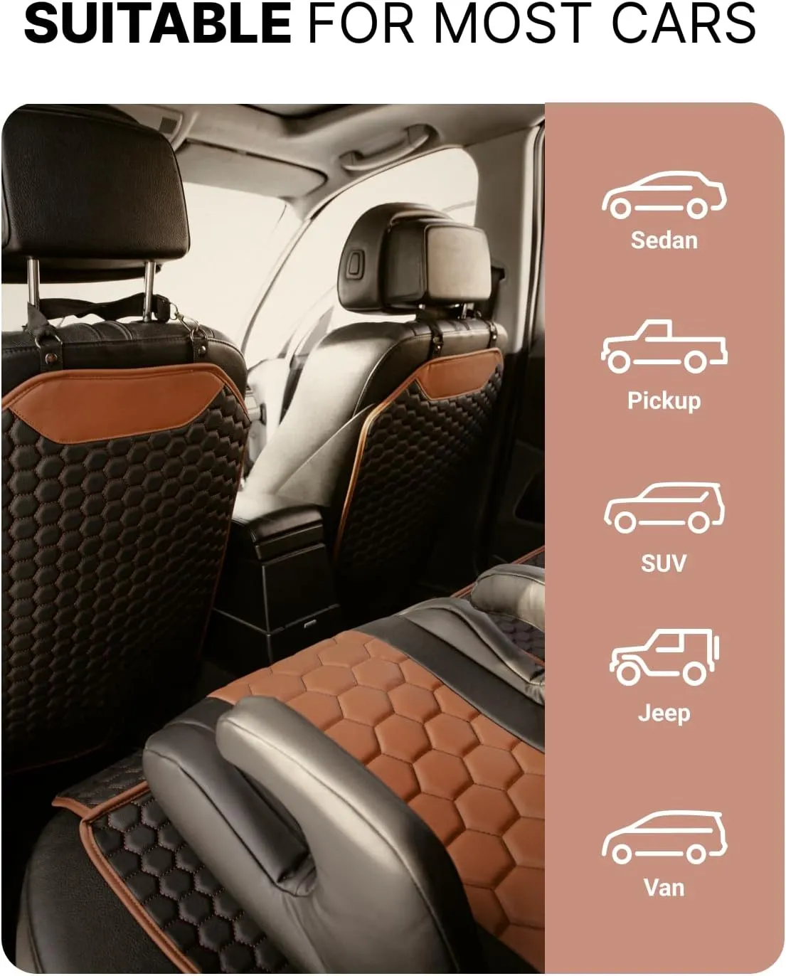 Premium Leather Car Seat Protector for Back Seat - Back Seat Cover for Kids - Car Kick Mat - Back of Seat Protector for Kids Feet Car Seat Back Protector - 1 Pc Hexy