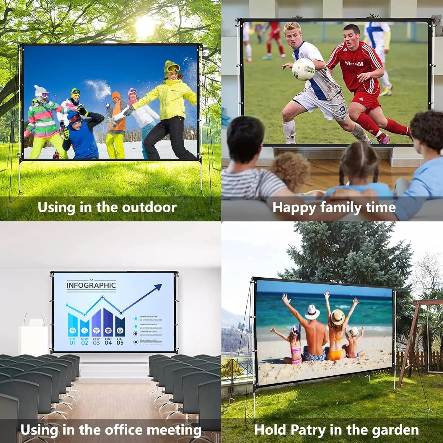 Projector Screen with Stand 120 Inch Foldable Portable Movie Screen 16：9 HD 4K Double Sided Projection Movies Screen with Carry Bag for Indoor Outdoor Home Theater Backyard Cinema Travel