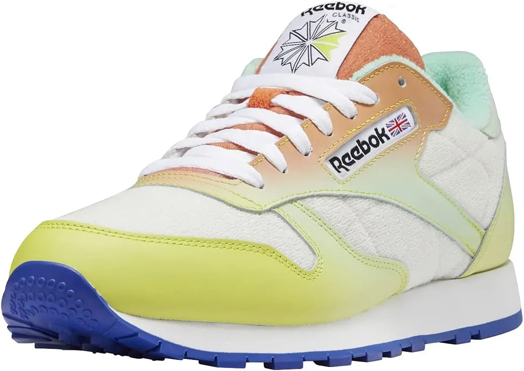 Reebok Men's Classic Leather Sneaker, Chalk/Acid Yellow/Bright Cobalt, 4