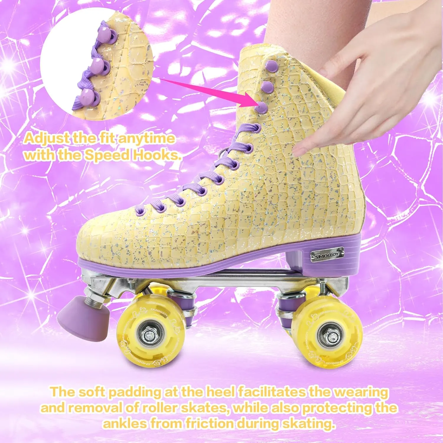 Roller Skates for Women Girls and Kids, Light Up Wheels - Quad Outdoor PU Leather High-Top Design Derby Rollerskates for Beginners Youth Sizes 2 3 4 5 6 7 8 9 10 11