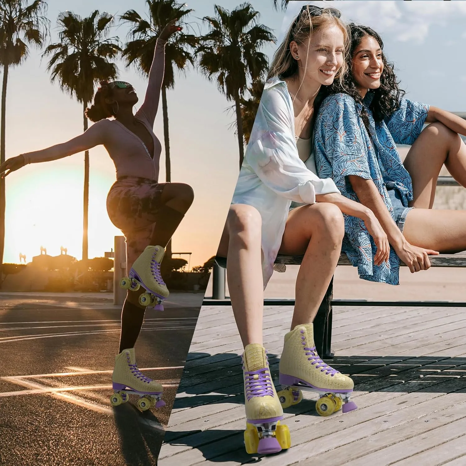 Roller Skates for Women Girls and Kids, Light Up Wheels - Quad Outdoor PU Leather High-Top Design Derby Rollerskates for Beginners Youth Sizes 2 3 4 5 6 7 8 9 10 11
