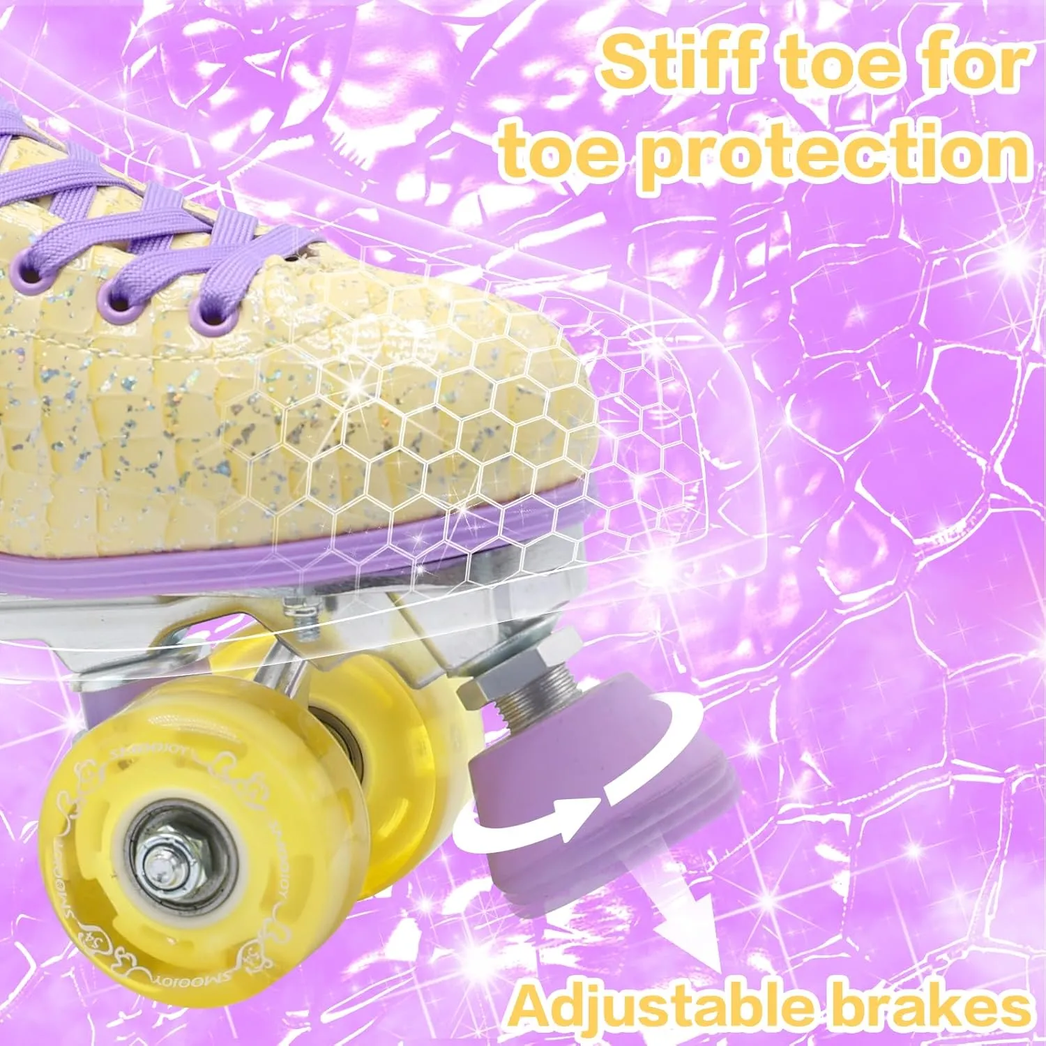 Roller Skates for Women Girls and Kids, Light Up Wheels - Quad Outdoor PU Leather High-Top Design Derby Rollerskates for Beginners Youth Sizes 2 3 4 5 6 7 8 9 10 11