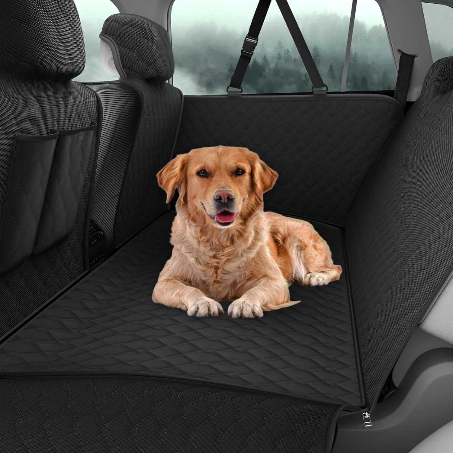 RUIANTE Dog Car Seat Cover Protector Compatible with Toyota Highlander 2021-2024 Back Seat Pet Cover Dogs Hammock Backseat Cover with Side Flaps Storage Pocket Zip Mesh (Black)