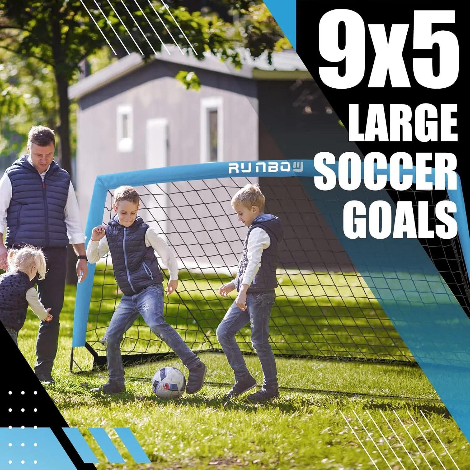 RUNBOW 9x5 ft Portable Kids Soccer Goal for Backyard Adult Junior Large Practice Soccer Net with Carry Bag