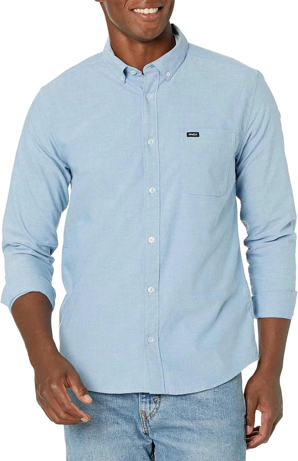 RVCA Men's Slim Fit Long Sleeve Oxford Stretch Woven Button Up Shirt