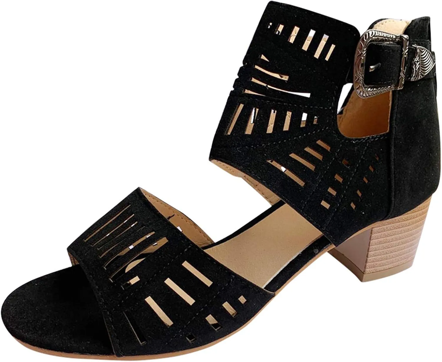 Sandalias para Mujer, Sandals for Women Suede Peep Toe Ankle Booties Cut Out Stacked Heel Ankle Boots
