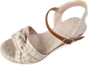 Sandals For Women 2025 Cute Bow Knot Espadrille Sandal Open Toe Ankle Buckle Low Wedges Heels Wedge Pumps Shoes
