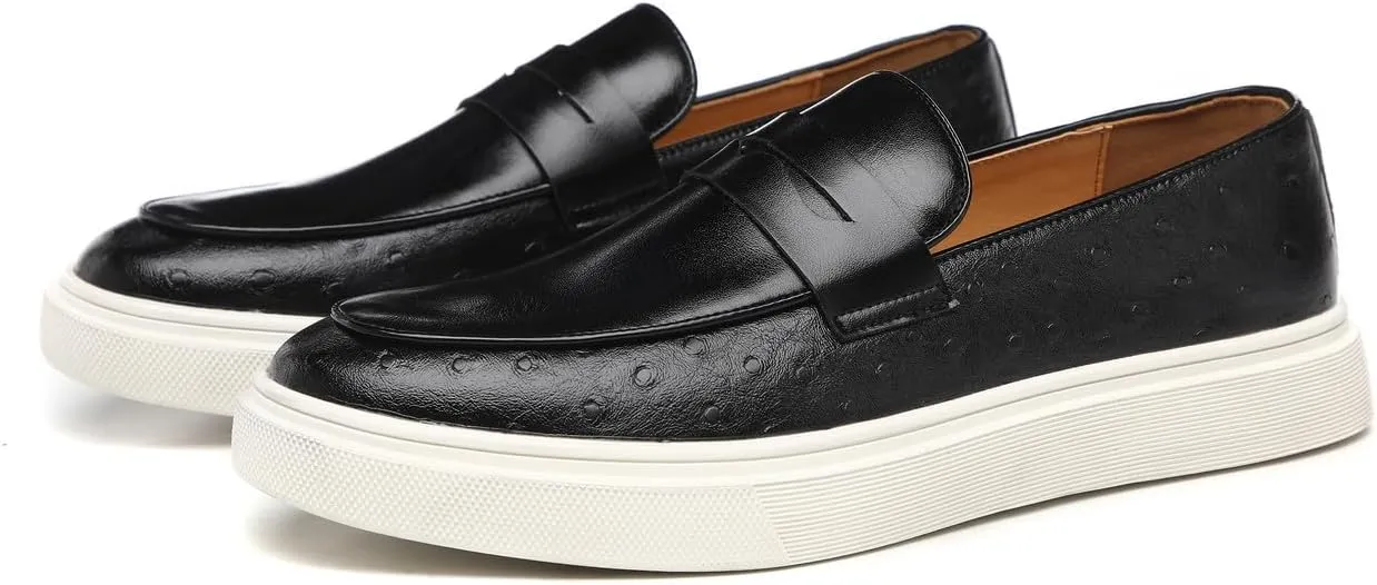 Santimon Men's Leather Penny Loafers Chunky Sole Slip-On Business Casual Shoes