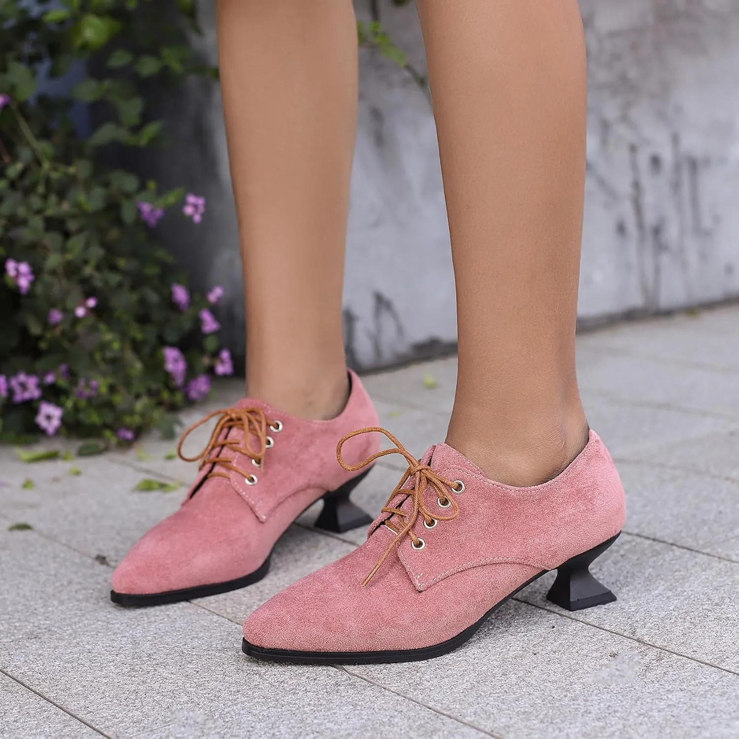 SHEMEE Women's Kitten Heels Oxford Pumps Victorian Style Vintage Mid-Heels Lace Up Brogues Witch Costume Cosplay Shoes