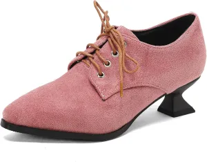 SHEMEE Women's Kitten Heels Oxford Pumps Victorian Style Vintage Mid-Heels Lace Up Brogues Witch Costume Cosplay Shoes