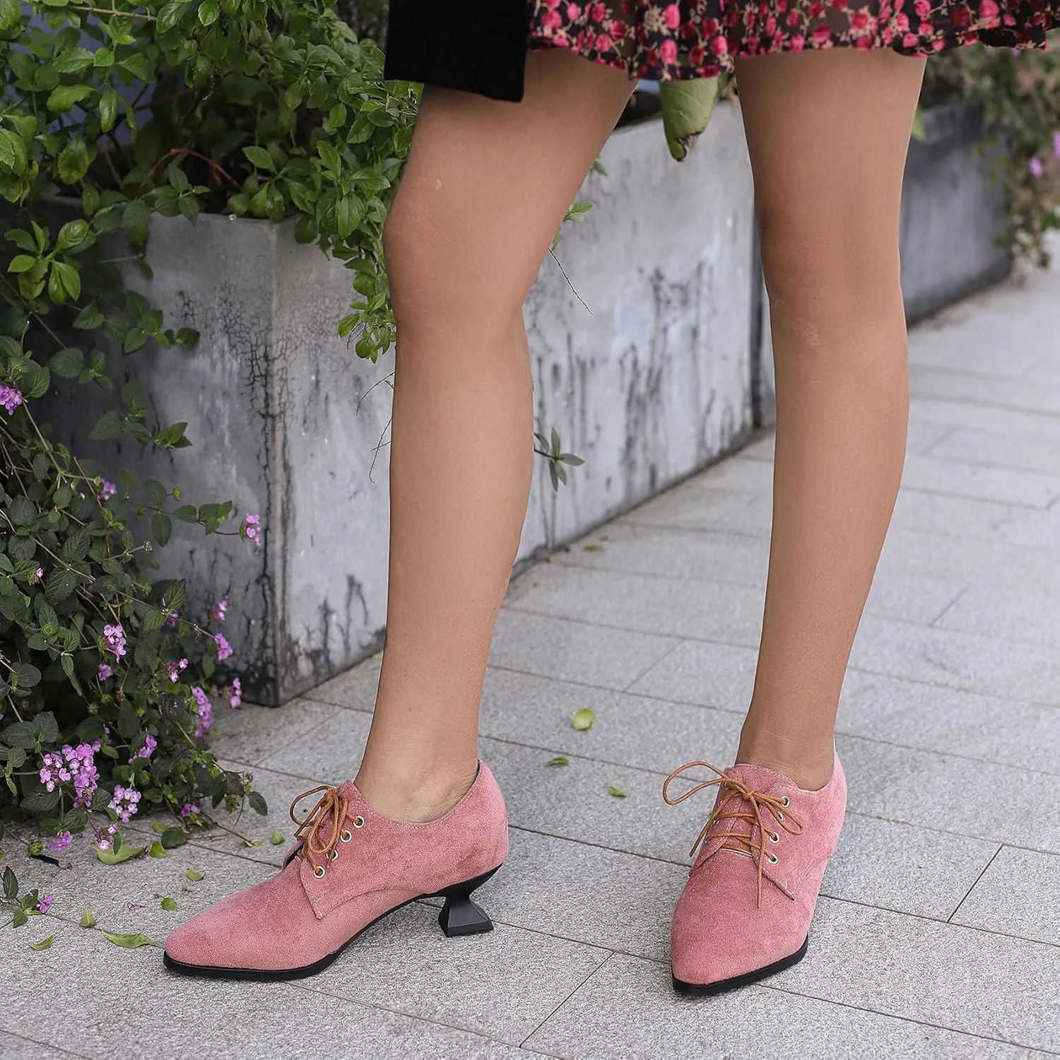 SHEMEE Women's Kitten Heels Oxford Pumps Victorian Style Vintage Mid-Heels Lace Up Brogues Witch Costume Cosplay Shoes