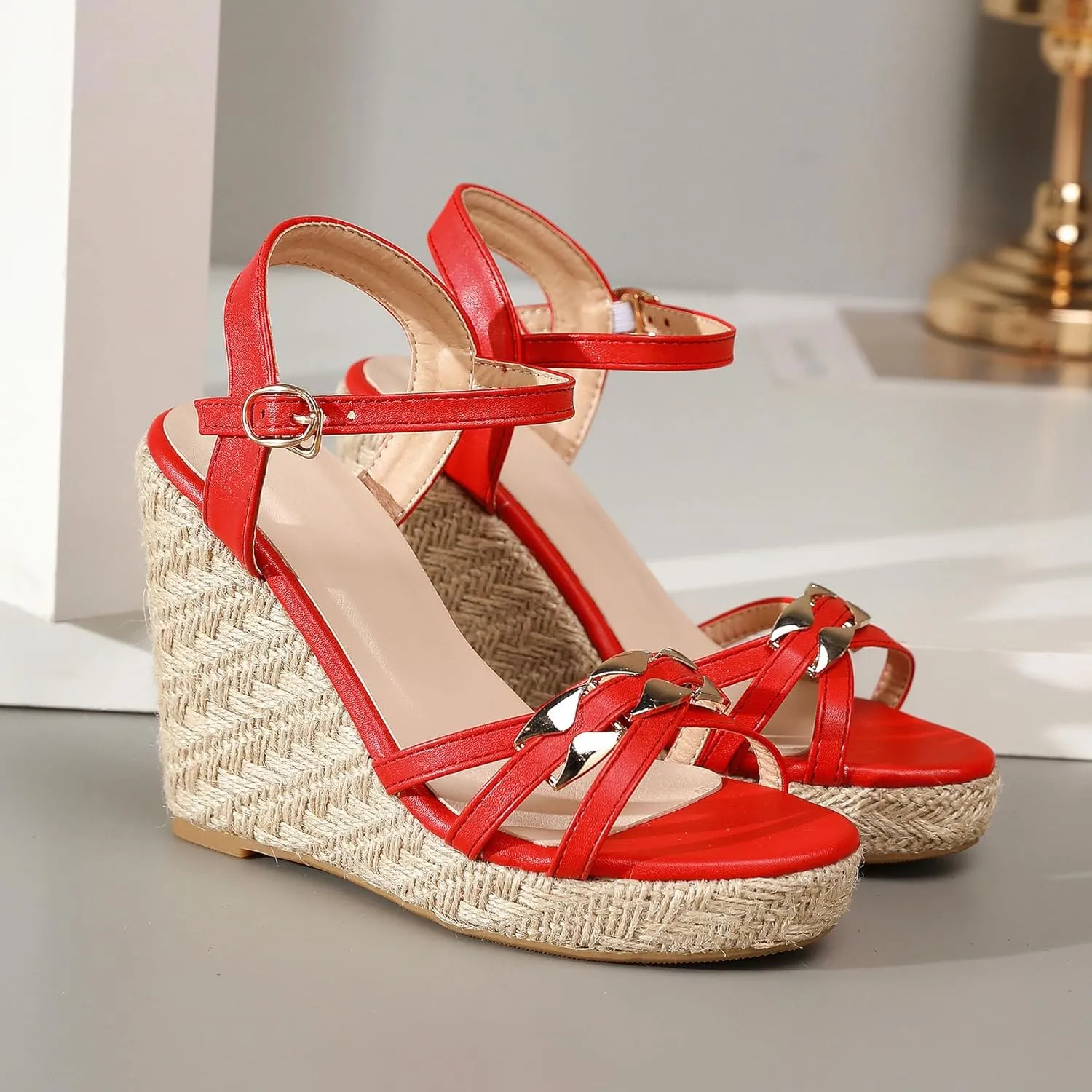 SHEMEE Women's Peep Toe Wedge Heels Sandals Stylish Platform High Heeled Sandals