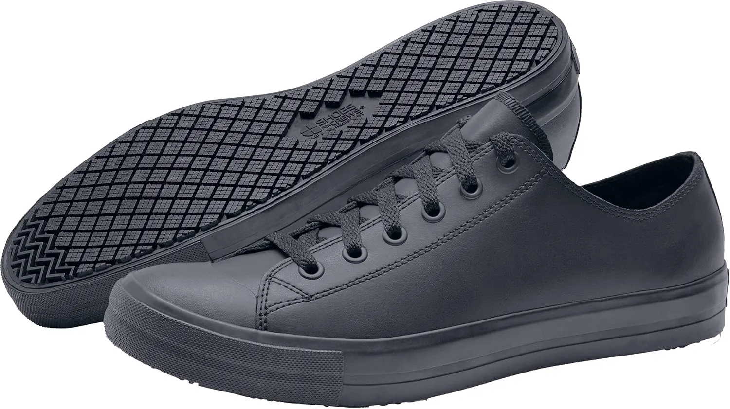 Shoes for Crews Delray, Men's, Women's, Unisex Leather Work Shoes, Slip Resistant, Water Resistant, Black, Men's 14 / Women's 15.5