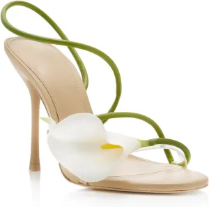 SIFINELAR Flower High Heels for Women Calla Lily Open Toe Floral Stilettos Heels Sexy Strappy