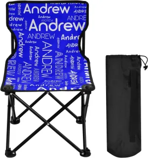 Sinestour Blue Custom Folding Camping Chair for Teen Child Personalized Name 14.6×14.6in Portable Outdoor Chair with Carry Bag for Barbeques Picnic Lawn