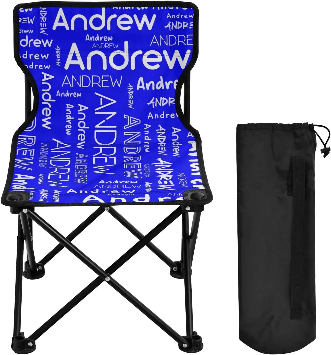 Sinestour Blue Custom Folding Camping Chair for Teen Child Personalized Name 14.6×14.6in Portable Outdoor Chair with Carry Bag for Barbeques Picnic Lawn