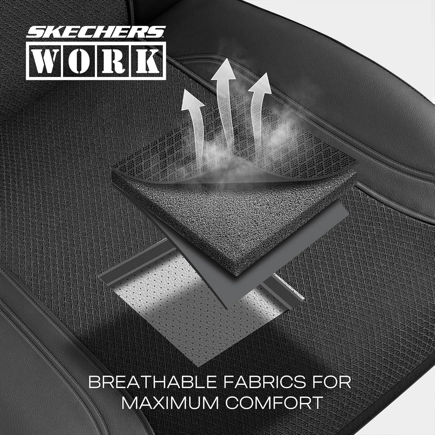 Skechers Work Car Seat Covers, Leather Seat Covers 5-Times Stronger Built-in Webbing, Oxford Fabric Seat Cover for Cars, Airbag Compatible, Automotive Comfort for Cars, Trucks, SUVs (Black, Full Set)