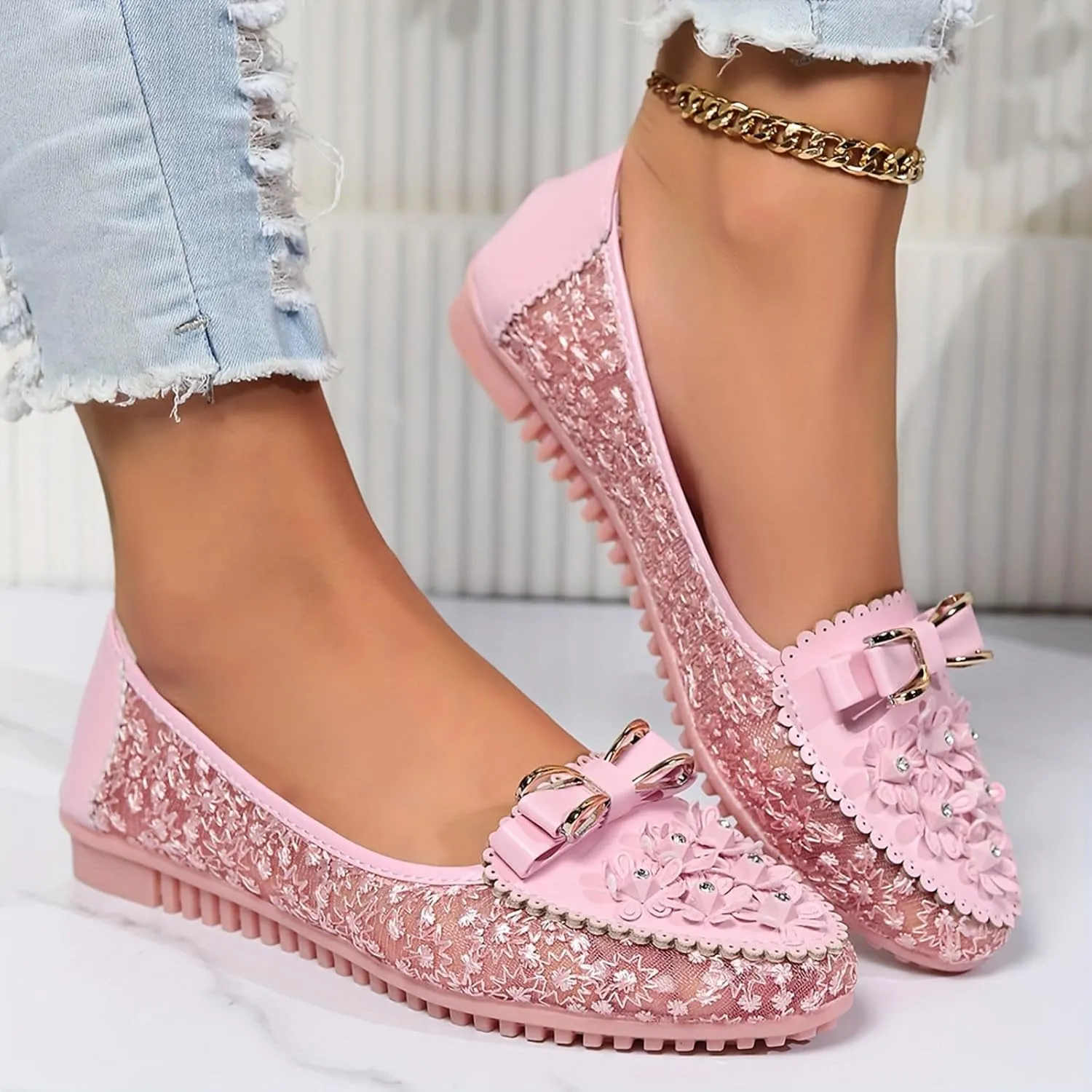 Sparkle Ballet Shoes Women Wedding Flat Shoes Comfort Slip on Loafer Closed Toe Walking Shoes Casual Business Shoes