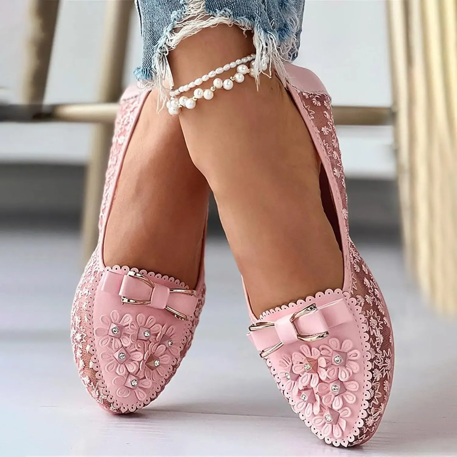 Sparkle Ballet Shoes Women Wedding Flat Shoes Comfort Slip on Loafer Closed Toe Walking Shoes Casual Business Shoes