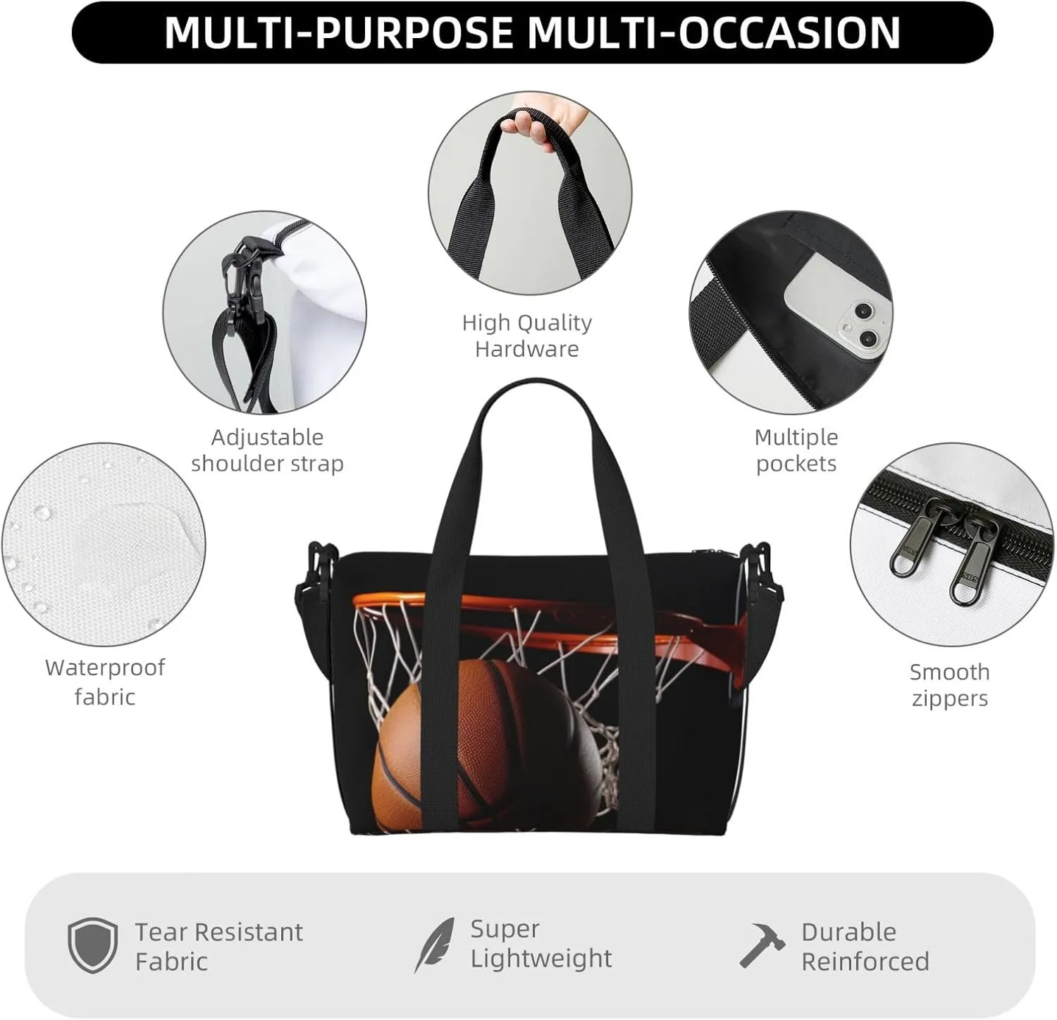 Sports Gym Bag for Women Men Travel Duffel Bag Tote Basketball Weekender Bag Canvas Carry on Overnight Bag for Travel Swimming Fitness Workout Sports Duffle Bag