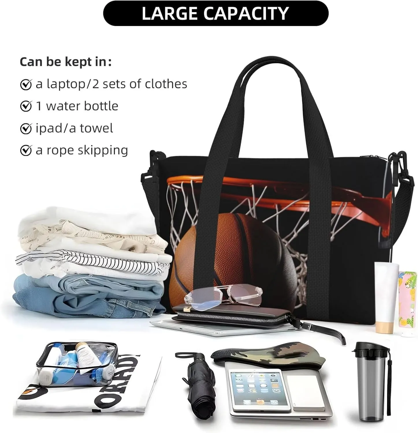 Sports Gym Bag for Women Men Travel Duffel Bag Tote Basketball Weekender Bag Canvas Carry on Overnight Bag for Travel Swimming Fitness Workout Sports Duffle Bag