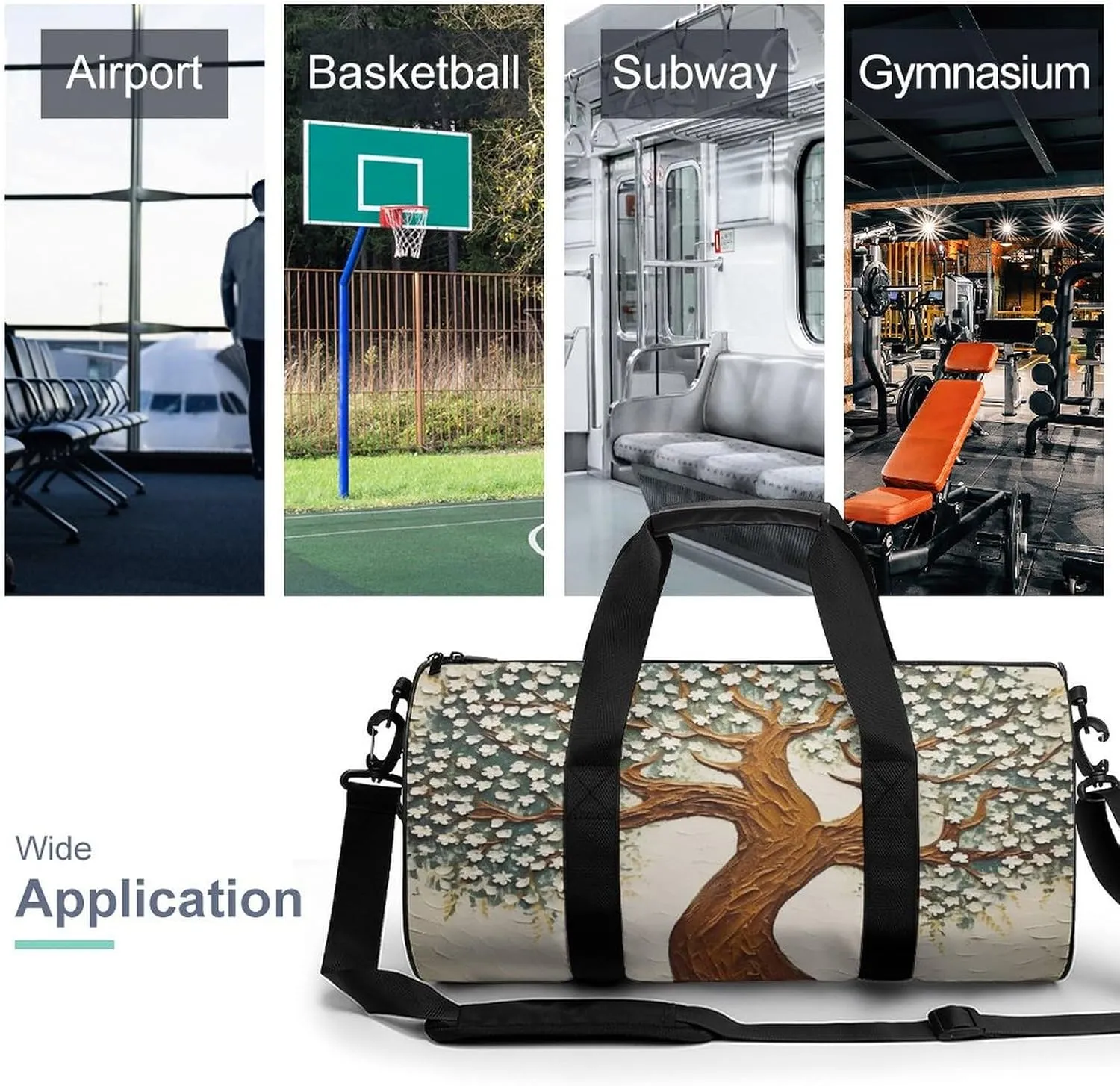 Sports Gym Bag for Women Men Travel Duffel Bag Tote Weekender Bag Tree Printed Carry on Overnight Bag for Travel Swimming Fitness Workout Sports Duffle Bag