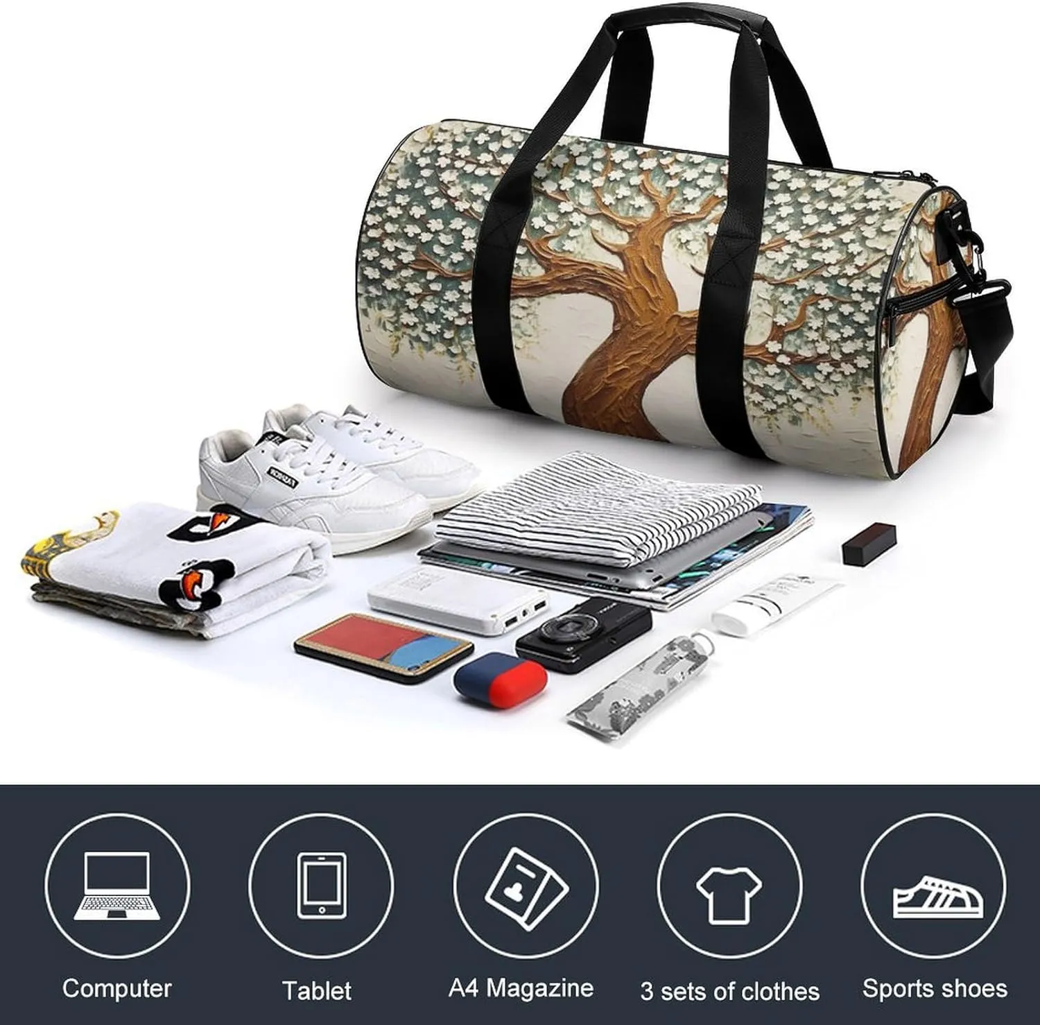Sports Gym Bag for Women Men Travel Duffel Bag Tote Weekender Bag Tree Printed Carry on Overnight Bag for Travel Swimming Fitness Workout Sports Duffle Bag