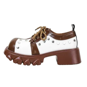 Square Toes Lace up Rivet Oxford Shoes
