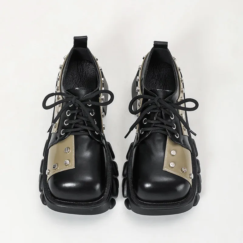 Square Toes Lace up Rivet Oxford Shoes