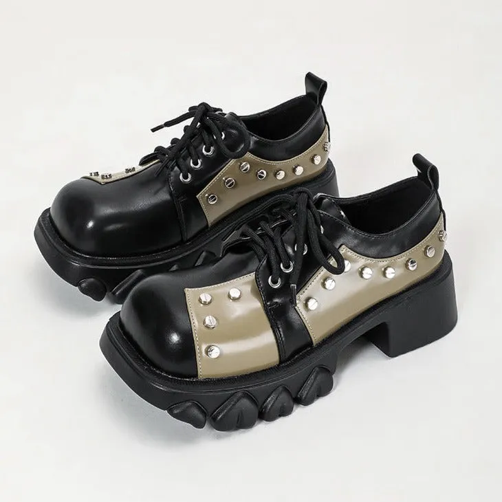 Square Toes Lace up Rivet Oxford Shoes