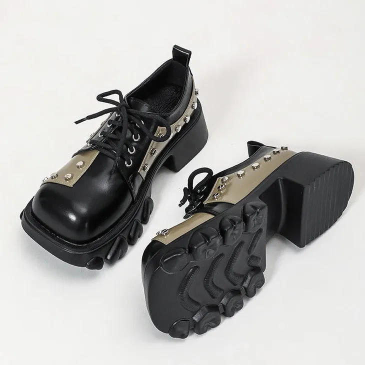 Square Toes Lace up Rivet Oxford Shoes