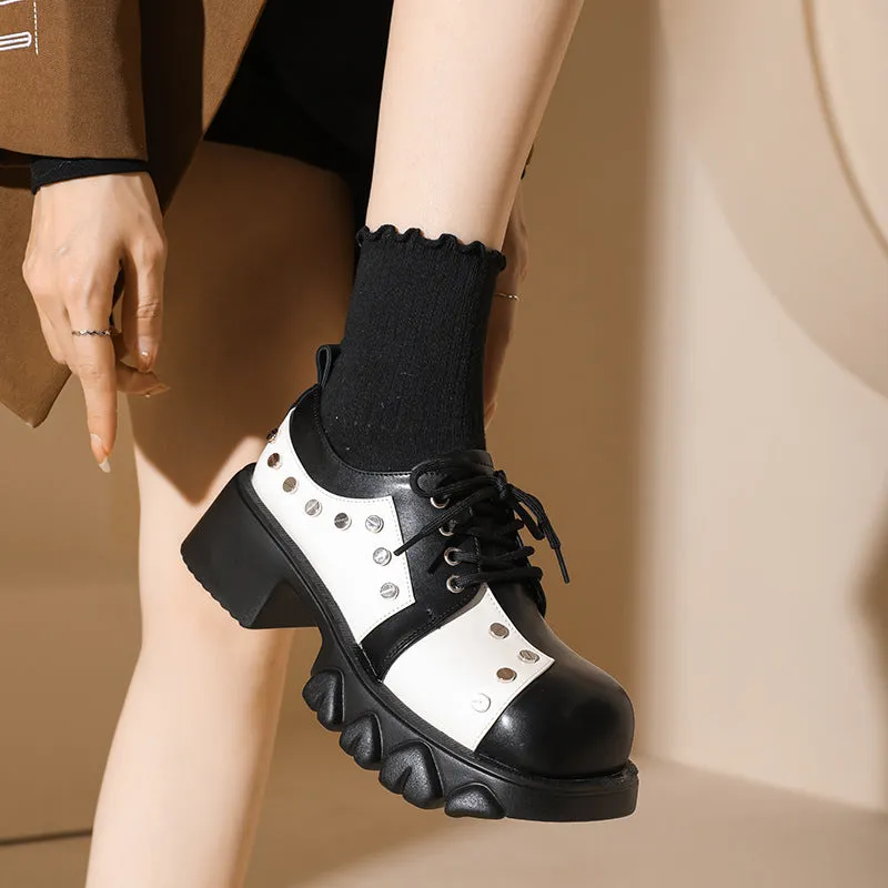 Square Toes Lace up Rivet Oxford Shoes