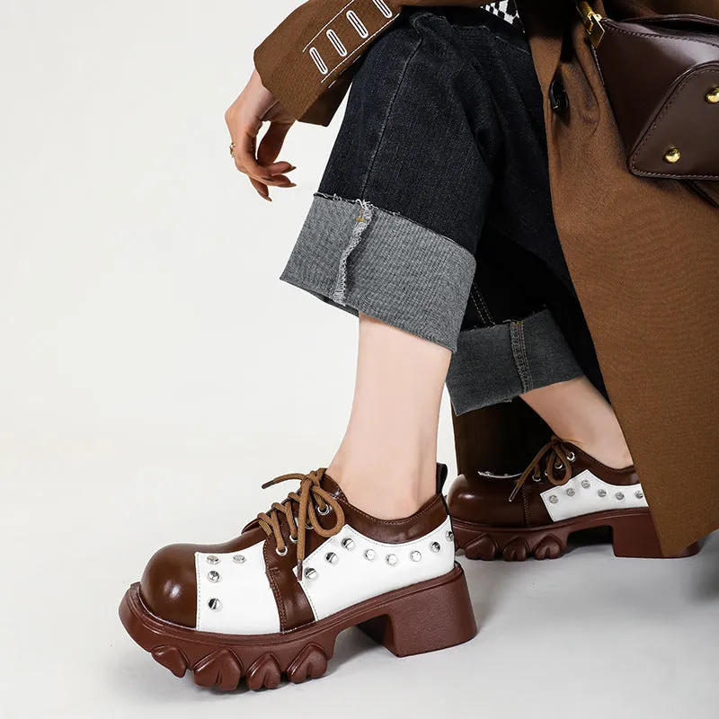 Square Toes Lace up Rivet Oxford Shoes