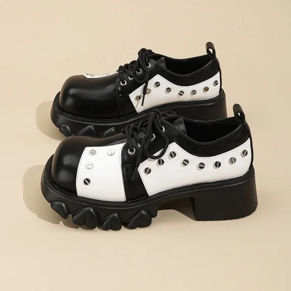 Square Toes Lace up Rivet Oxford Shoes