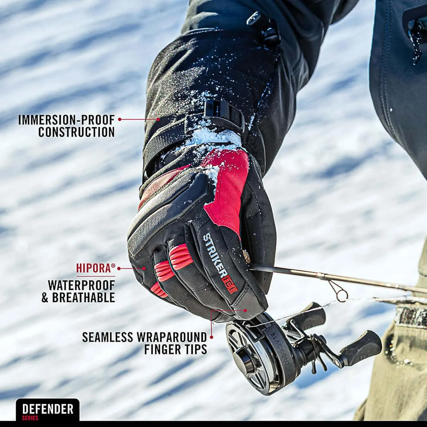 Striker Men's Defender Waterproof Breathable Insulated Ice Fishing Gloves with Adjustable Wrist and Gauntlet Closure