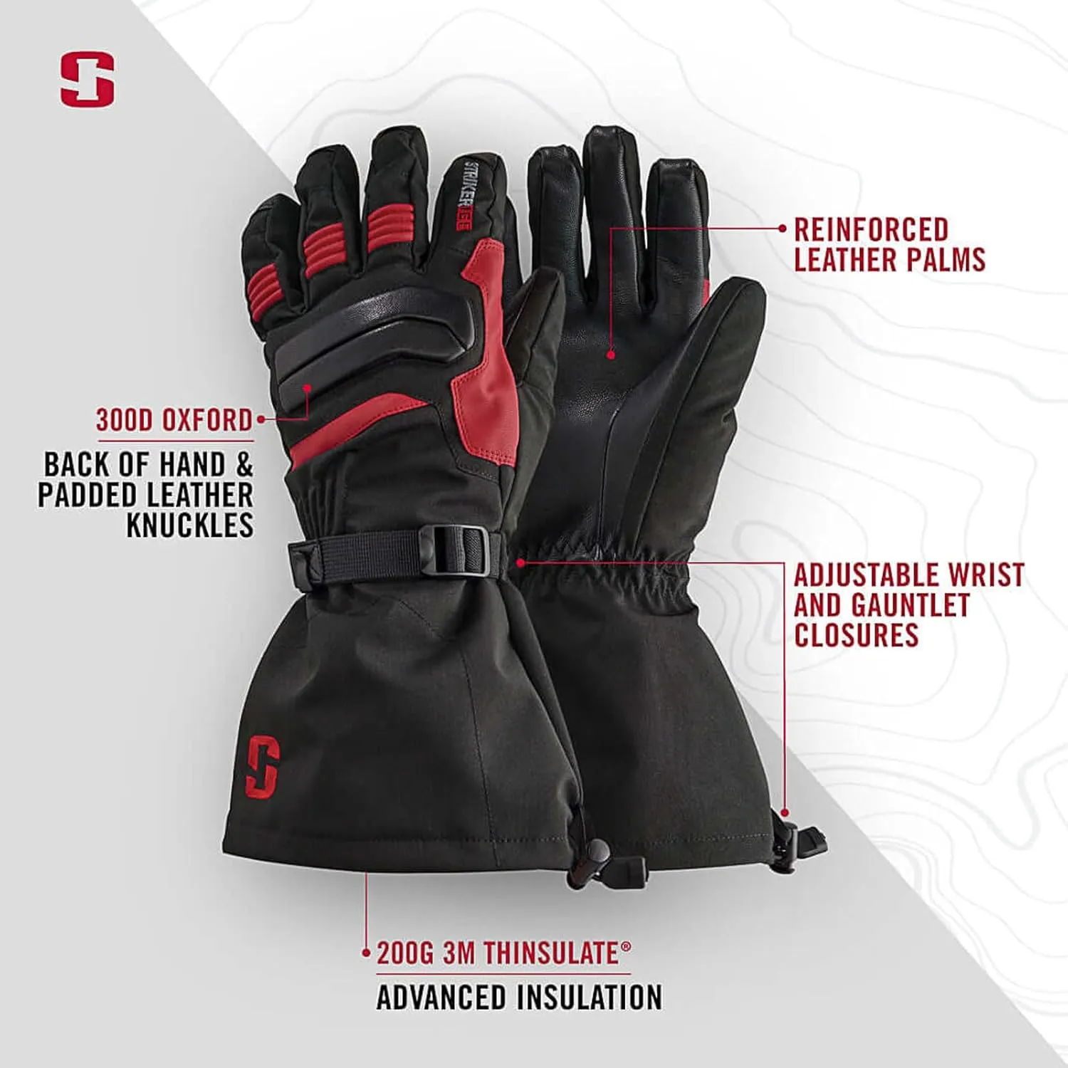 Striker Men's Defender Waterproof Breathable Insulated Ice Fishing Gloves with Adjustable Wrist and Gauntlet Closure