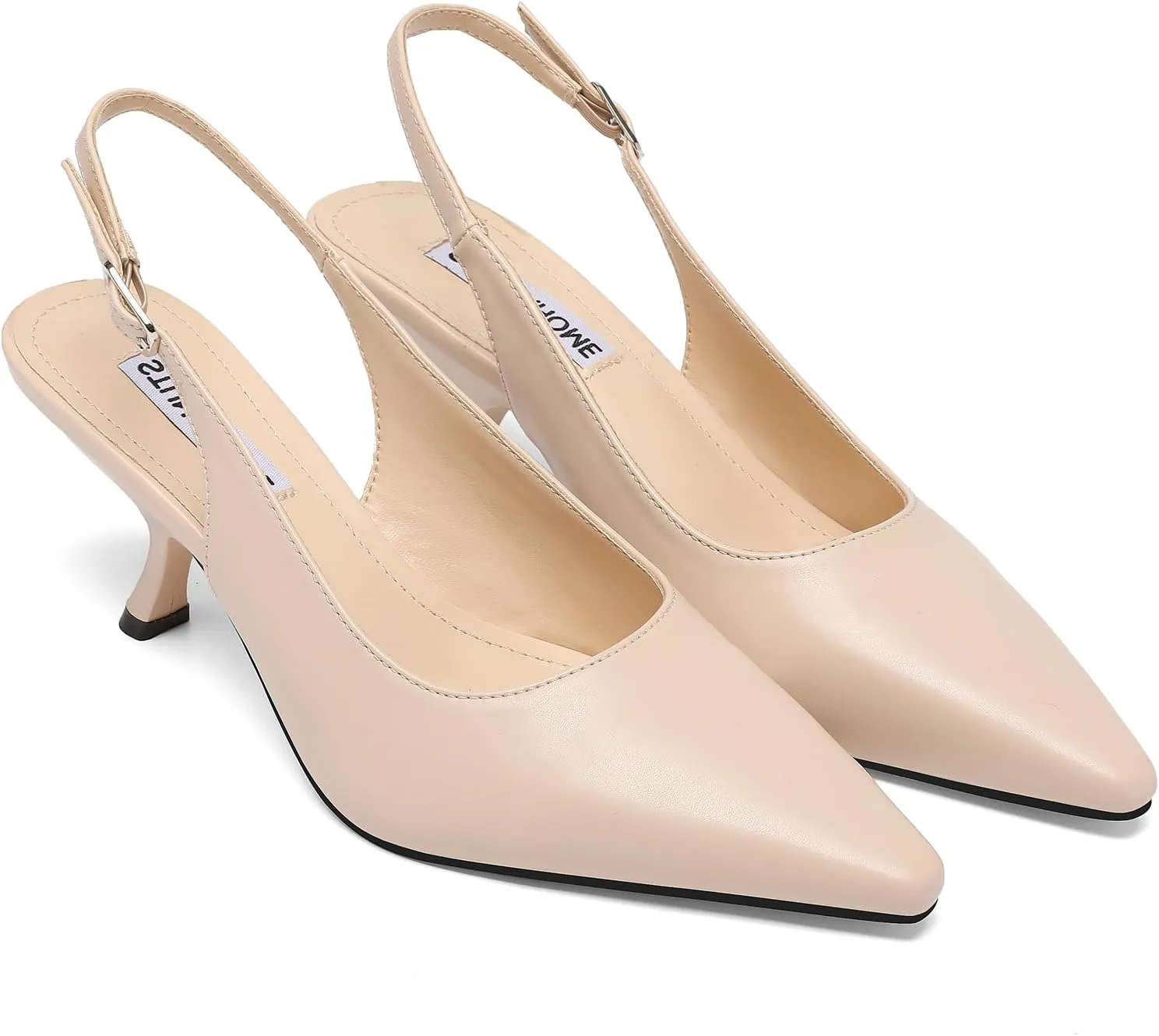 STUNAHOME Womens Slingback Kitten Heels Closed Pointed Toe Bowknot Knitted Slip On Work Pumps Dress Shoes, Gold